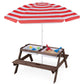 Costzon Kids Picnic Table, 3 in 1 Sand & Water Table w/Height Adjustable Umbrella, Removable Tabletop