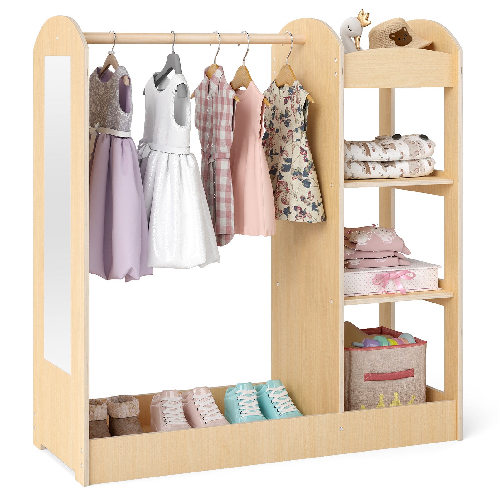 dress up clothes storage Costzon Kids with Mirror, Rack, 3-Tier Shelve – costzon FUCHSIA DRESS Black Floral Prom Dresses Assembly required Size:M / N8-10