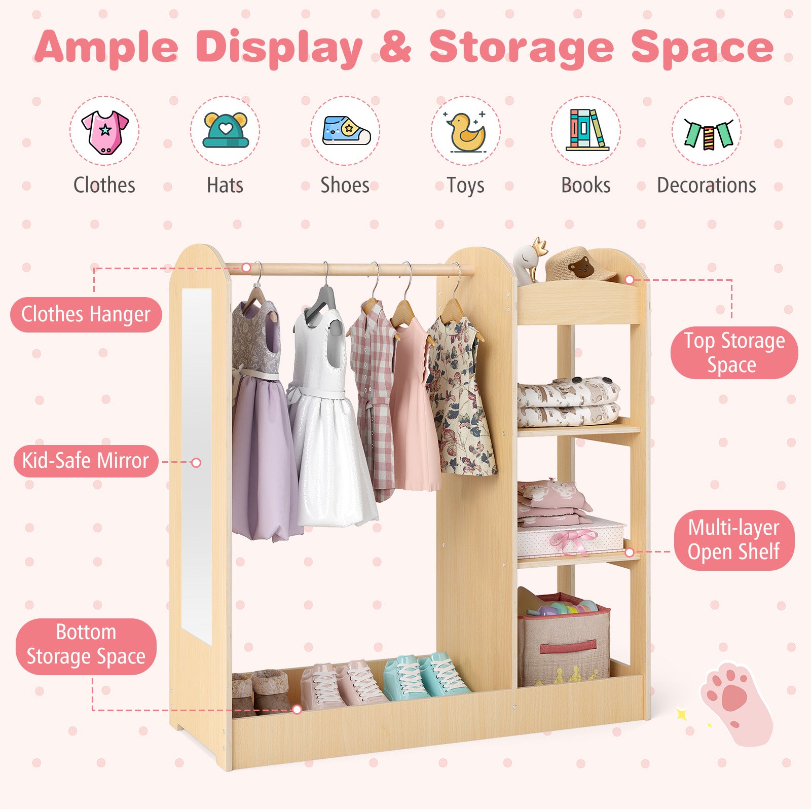 Costzon Kids Dress up Storage with Mirror, Clothes Rack, 3-Tier Shelve – costzon Costzon Kids Dress up Storage with Mirror, Clothes Rack, 3-Tier Shelve – costzon