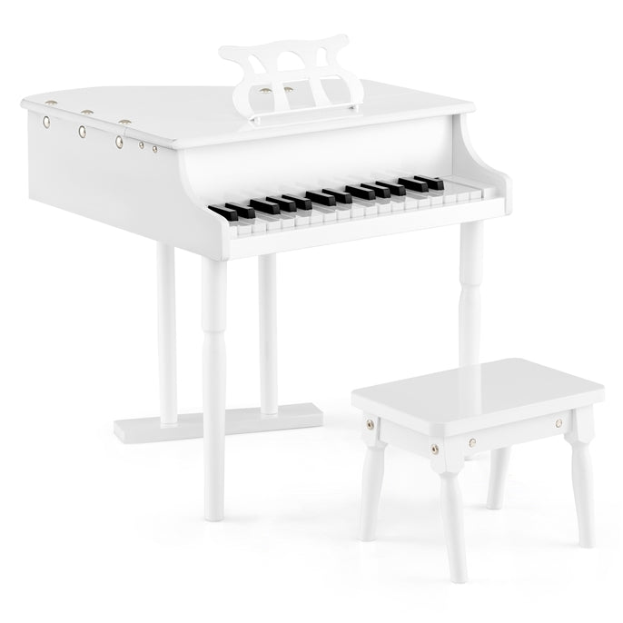 30 Keys Wood Toy Grand Piano with Music Stand and Bench - Costzon