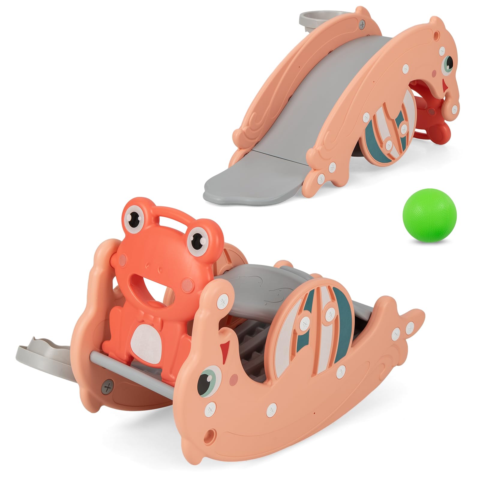 Slide Rocker Outside Costzon 4 in 1 Toddler Slide Rocking Toy, Slide for Kids with Basketba ...