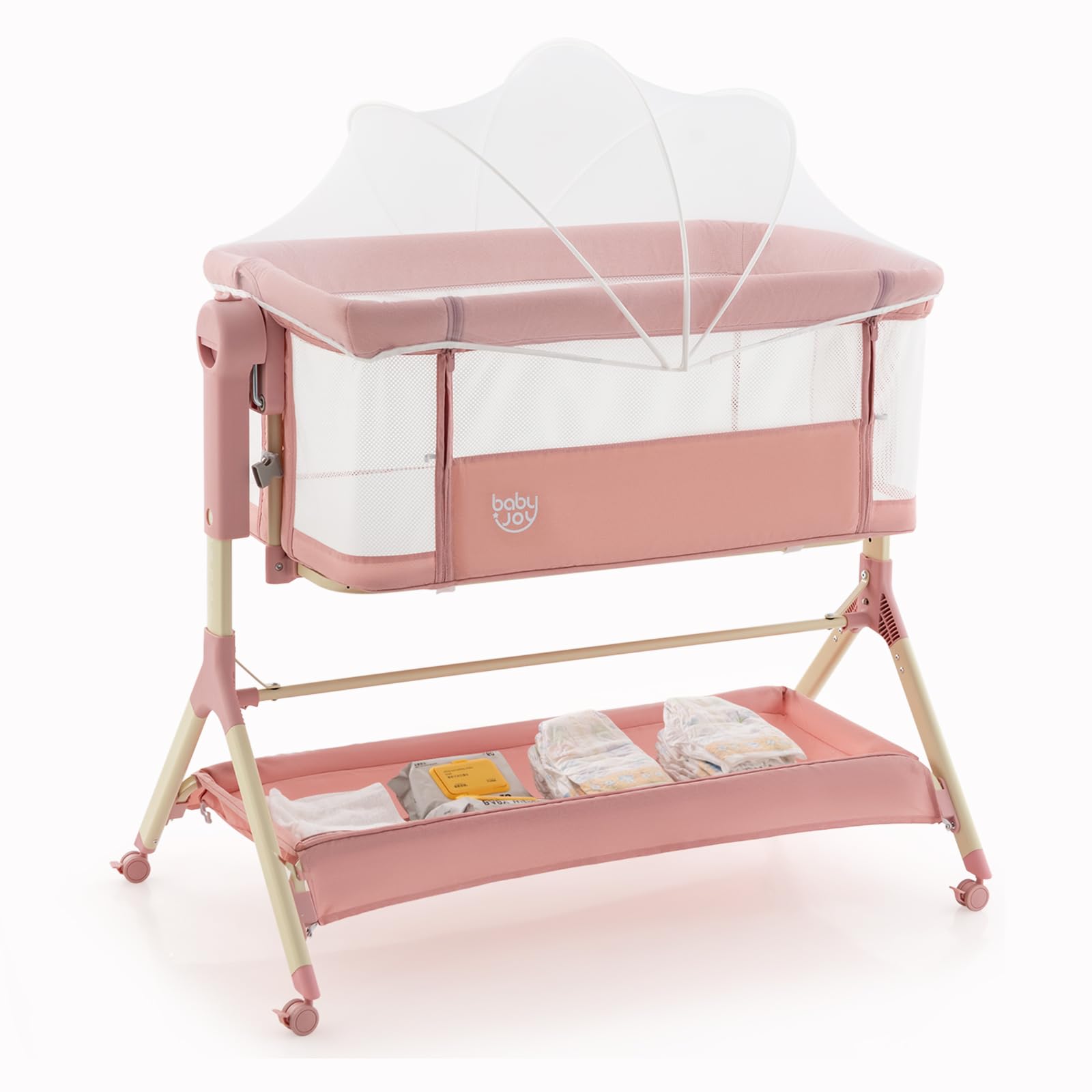 BABY JOY Bassinet 3 in 1 Rocking Bedside Bassinet Easy Folding Crib Baby Bassinets Bedside Sleeper