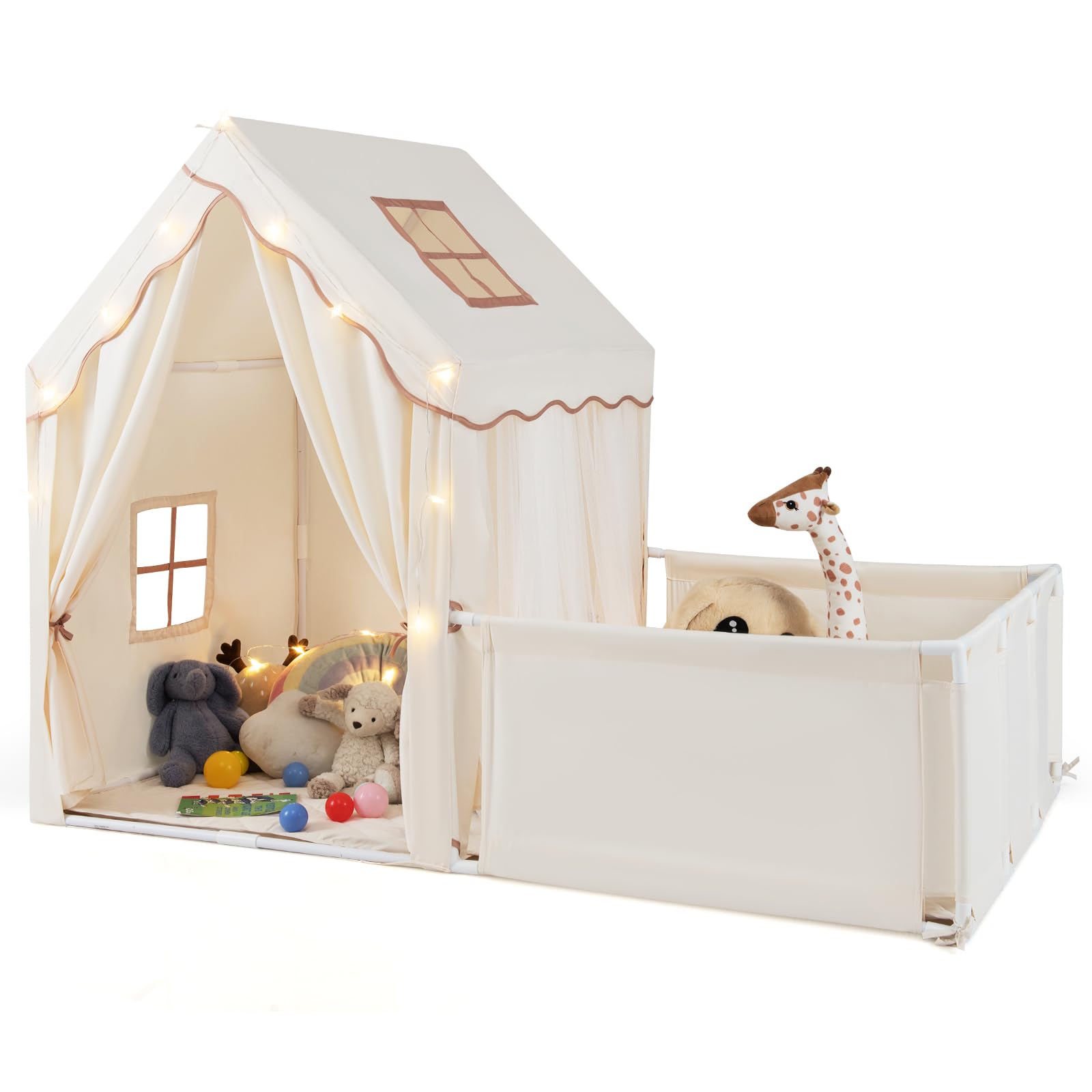 toy tent Costzon 2 in 1 Kids Play Tent Indoor Large Toddler Pretend Playhouse w/Playpen, Beige