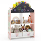Costzon Kids Bookshelf, Wooden Dollhouse Bookcase with Blackboard, Whiteboard