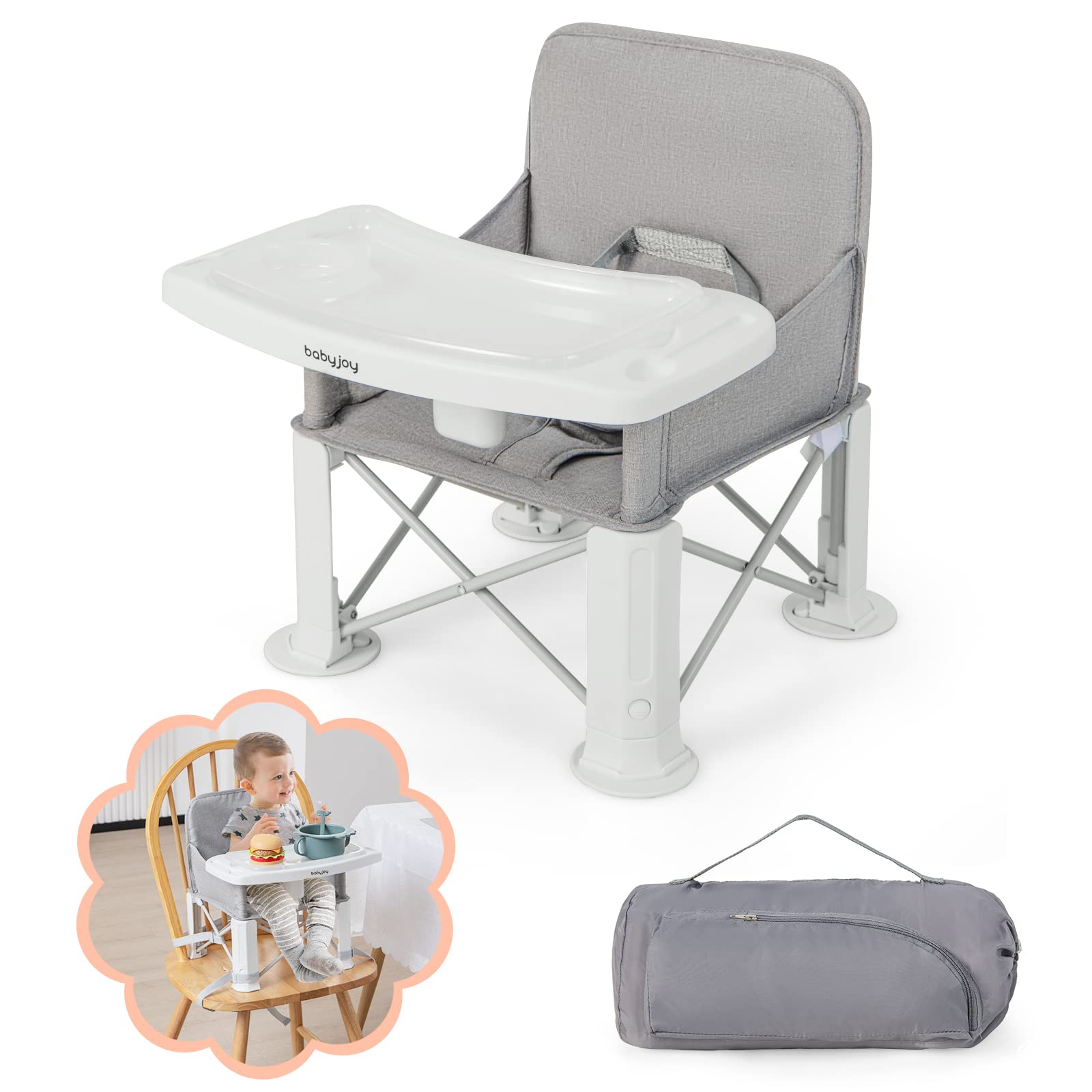 BABY JOY Travel Booster Seat with Double Tray, Folding Portable High C – costzon