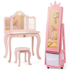 Costzon Kids Vanity & Jewelry Armoire Cabinet, Kids Vanity Table and Chair Set