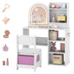 Costzon Wooden Kids Vanity Table and Chair Set with Lights