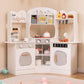 Costzon Corner Play Kitchen, Wooden Kids Kitchen Playset with Lights & Sound