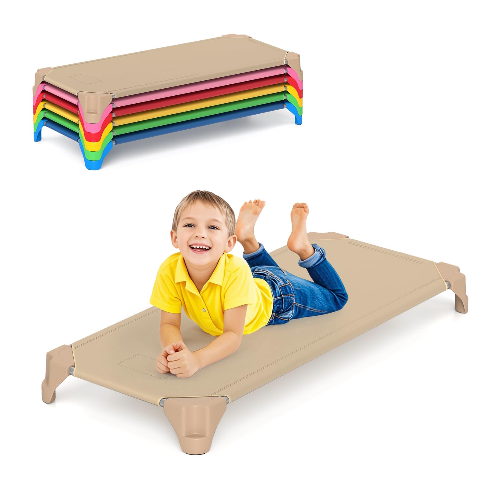 Stackable Cotts Costzon Daycare Cots for Kids, 6 PCS Space-Saving Stackable Cots w/Stu ...