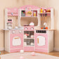 Costzon Corner Play Kitchen, Wooden Kids Kitchen Playset with Lights & Sound