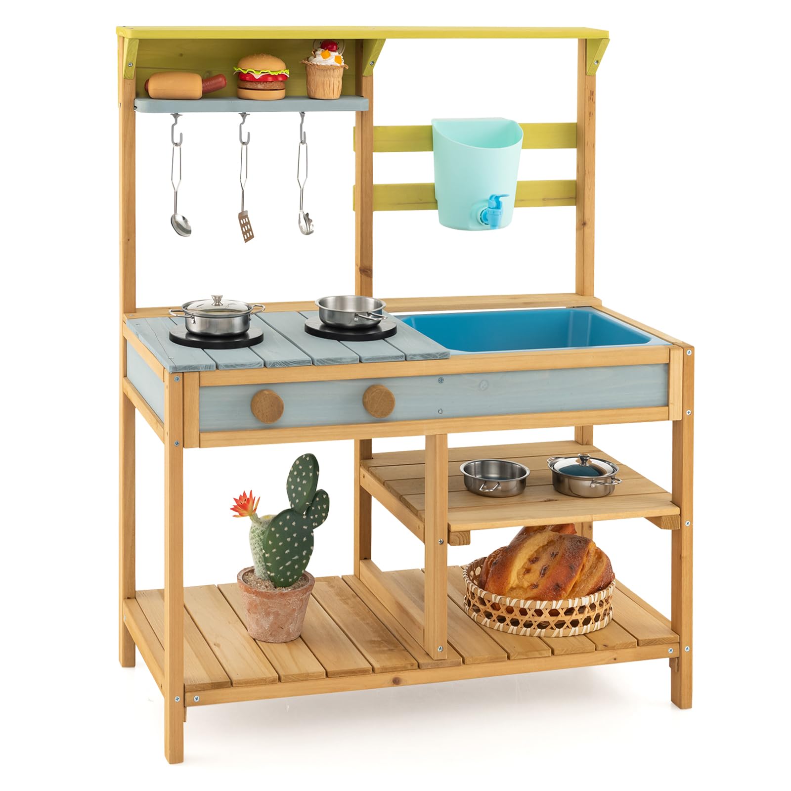 Costzon Wooden Kids Play Kitchen, Outdoor Mud Kitchen with