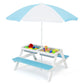 Costzon Kids Picnic Table, 3 in 1 Sand & Water Table w/Height Adjustable Umbrella, Removable Tabletop