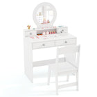 Costzon Kids Vanity, Princess Makeup Dressing Desk with Mirror and Stool, 4 Storage Drawers
