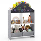 Costzon Kids Bookshelf, Wooden Dollhouse Bookcase with Blackboard, Whiteboard