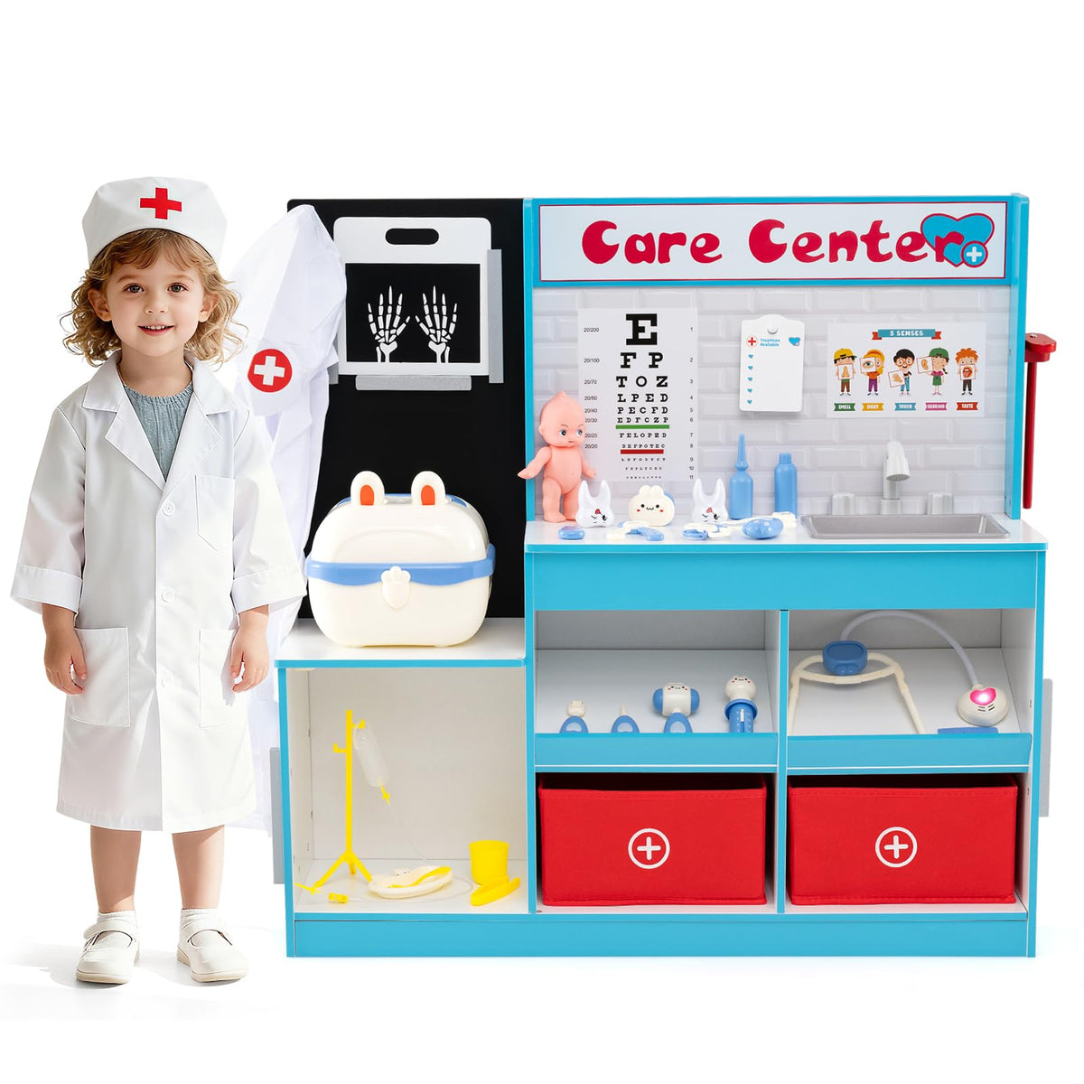 Costzon Kids Wooden Doctor Playset Medical Activity Center w/ 29 Acces ...
