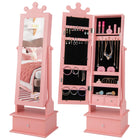 Costzon Kids Jewelry Armoire Cabinet, 45" Standing Jewelry Organizer with Full-Length Mirror, 3 Storage Drawers