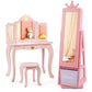 Costzon Kids Vanity & Jewelry Armoire Cabinet, Kids Makeup Vanity Table and Chair Set