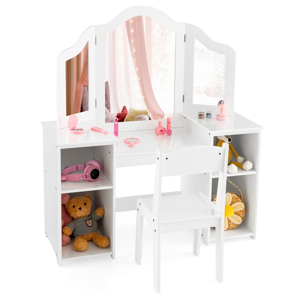 2 in 1 Princess Makeup Dressing Table, White - Costzon