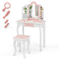 Costzon Kids Vanity, Girls Vanity Set with Mirror and Stool