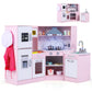 Costzon Corner Kids Wooden Play Kitchen, Pretend Playset with Steam and Lights