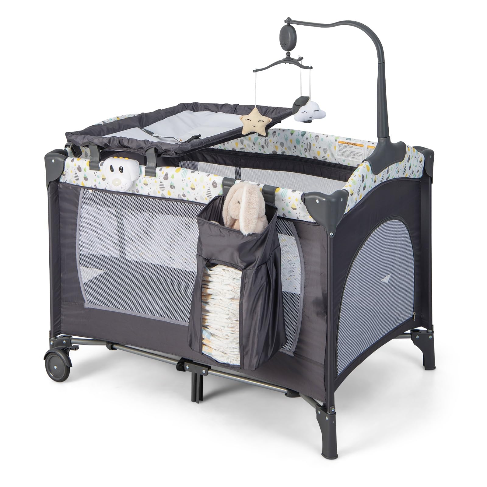 Baby Joy 4 in 1 Pack and Play Portable Baby Playard with Bassinet Grey Upgrade with Diaper Changer