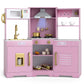 Costzon Corner Kids Kitchen Playset, Wooden Toy Kitchen Set with Range Hood