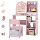 Costzon Wooden Kids Vanity Table and Chair Set with Lights