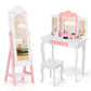 Costzon Kids Vanity & Jewelry Armoire Cabinet, Kids Makeup Vanity Table and Chair Set