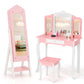 Costzon Kids Vanity & Jewelry Armoire Cabinet, Kids Makeup Vanity Table and Chair Set