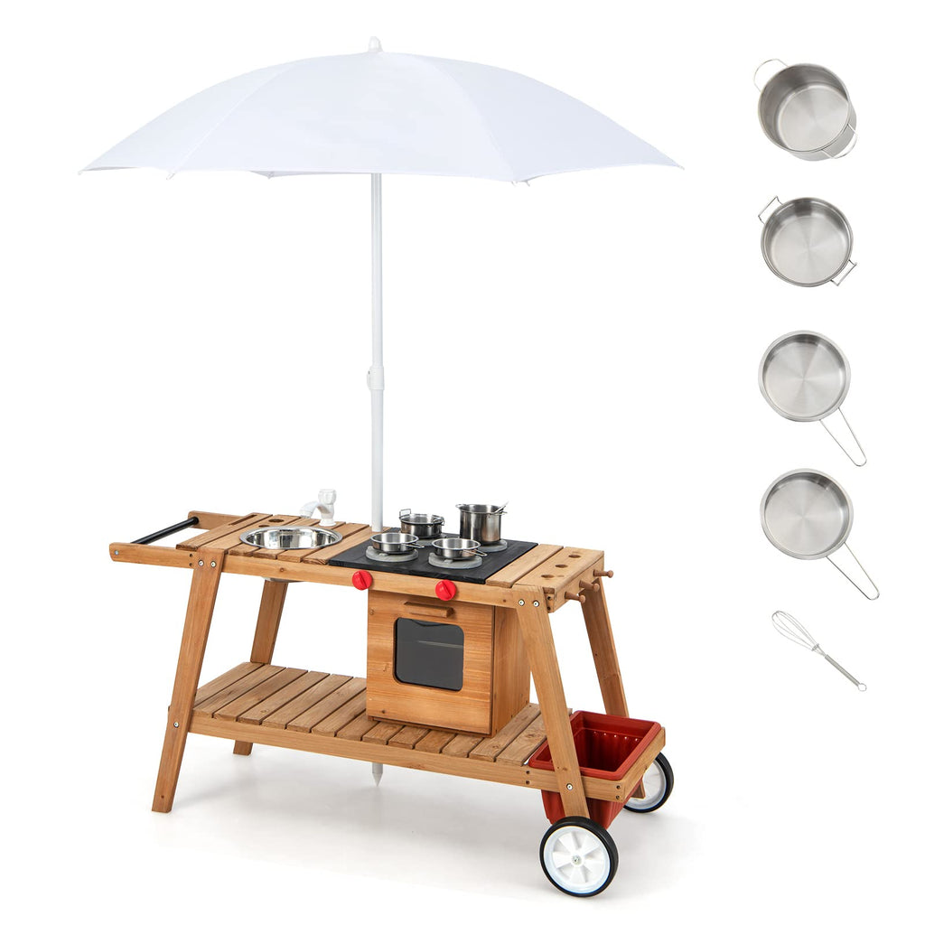 Indoor & Outdoor Wooden Pretend Cooking Cart  - Costzon