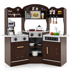 Costzon Corner Play Kitchen, Wooden Kids Kitchen Playset with Lights & Sound
