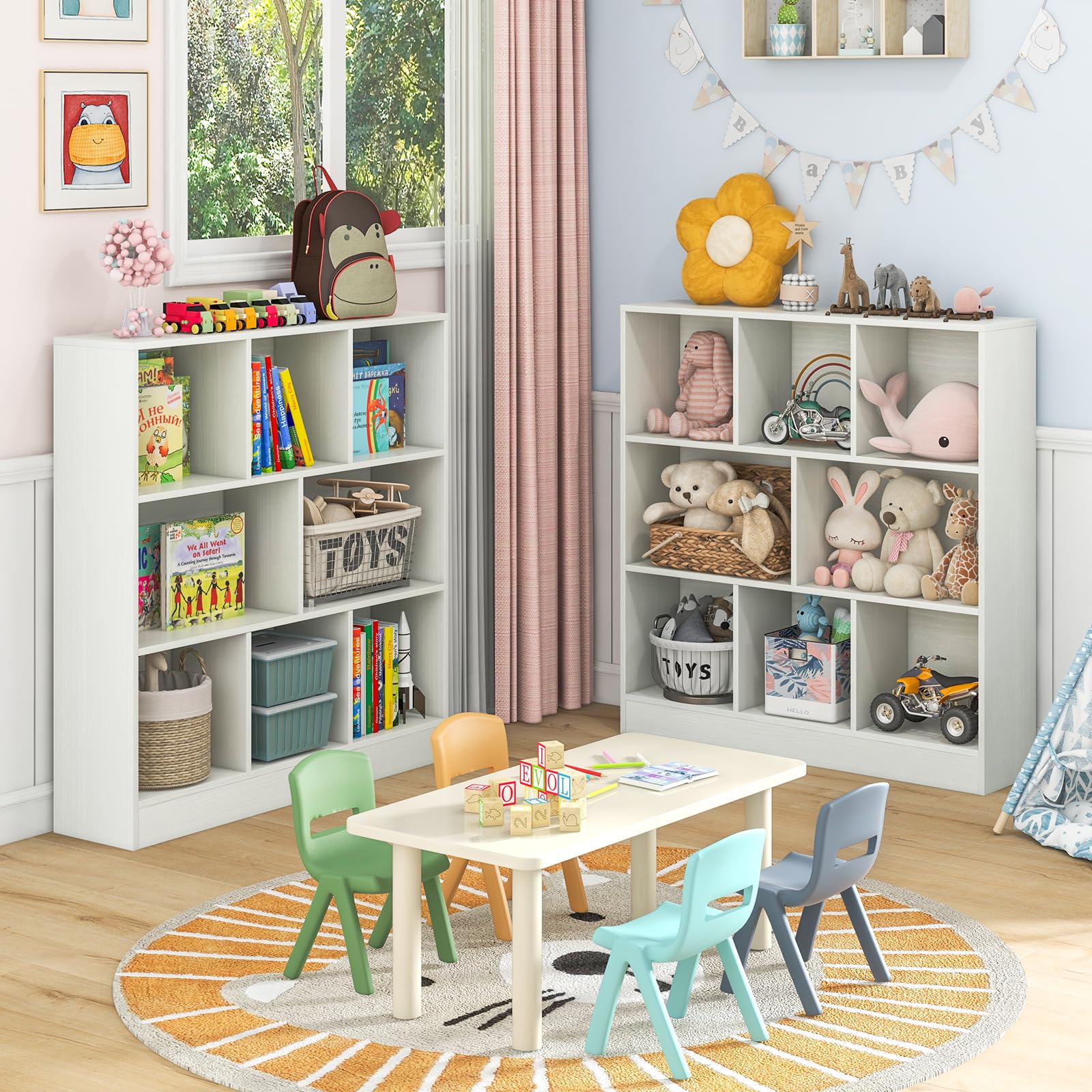 Bookcase Toy Box Costzon 7-Section Bookcase for Kids, Wooden Toy Storage Organizer for ...