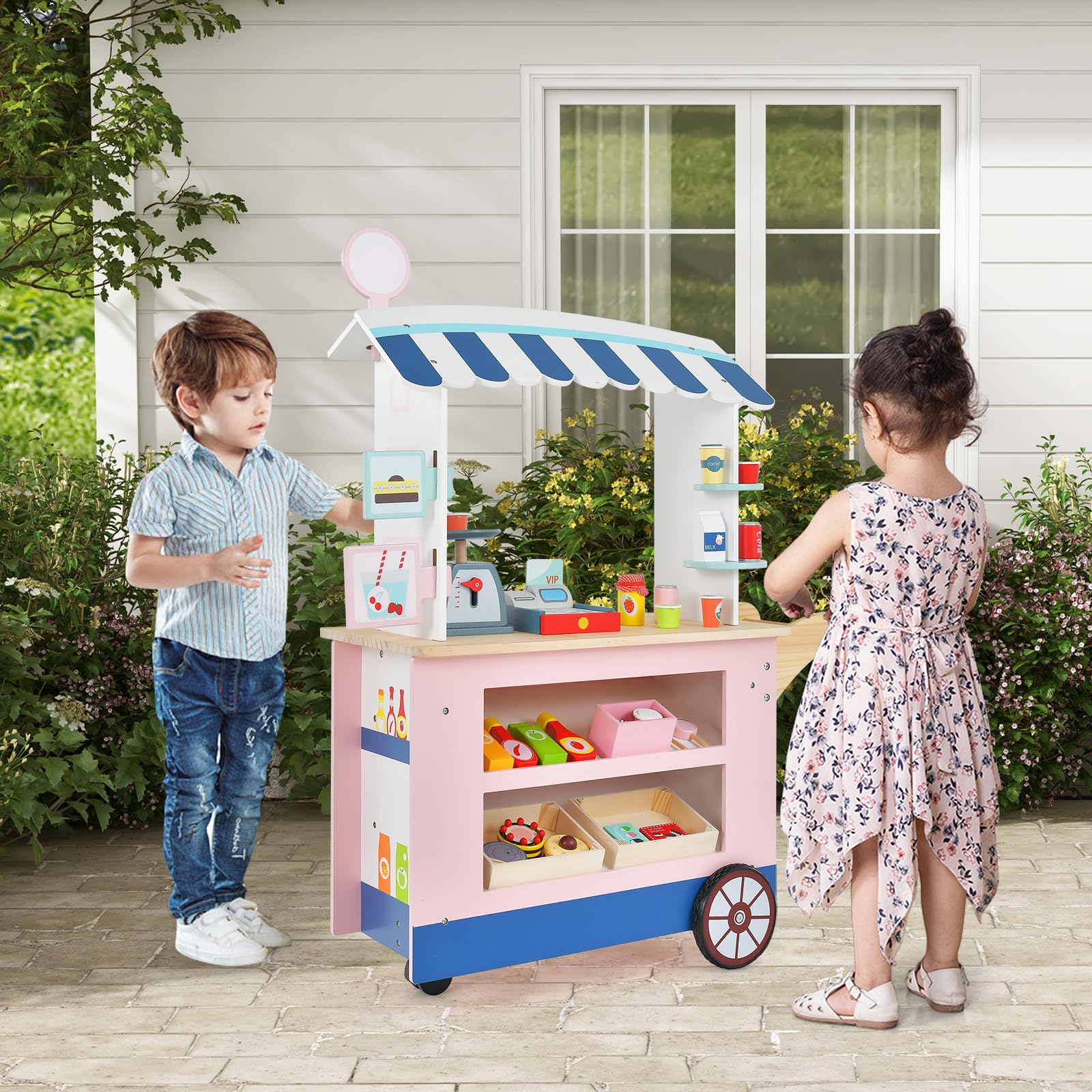 Costway Kid's Ice Cream Cart Playset with Display Rack and Accessories