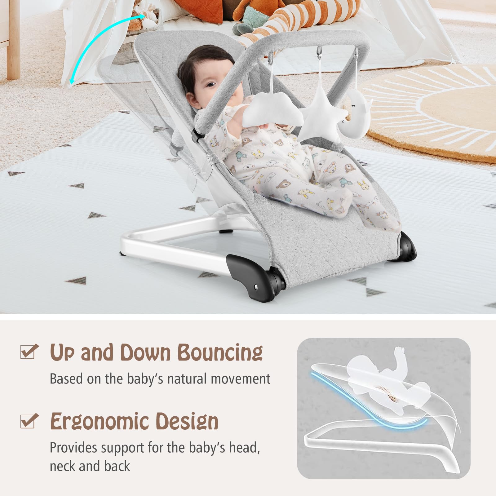 Baby Joy Baby Rocker Harness BABY JOY Baby Bouncer, Foldable Baby