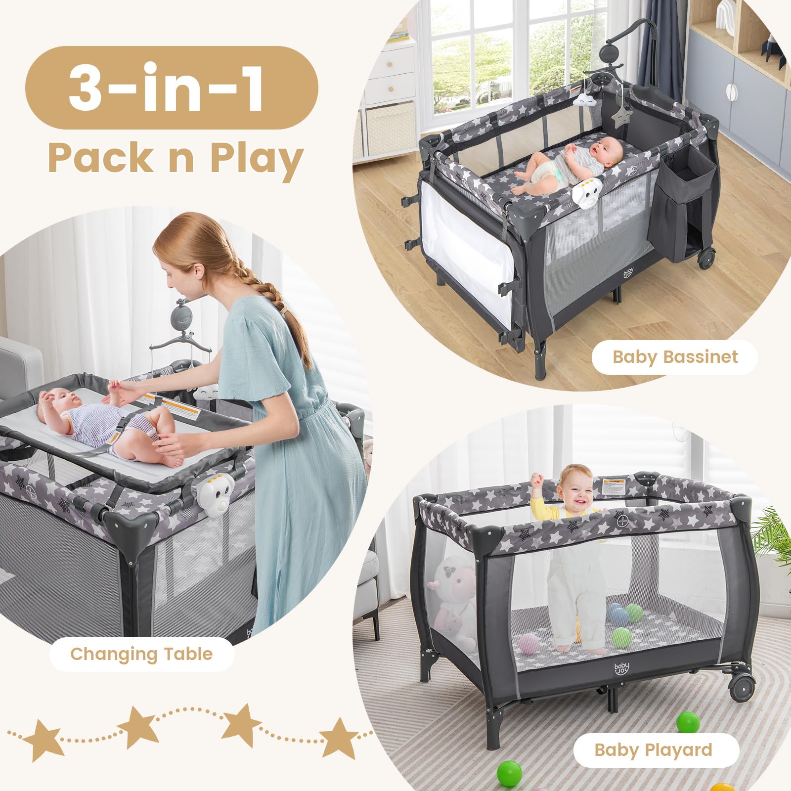 Costzon 3 in 1 Pack and Play with Bassinet