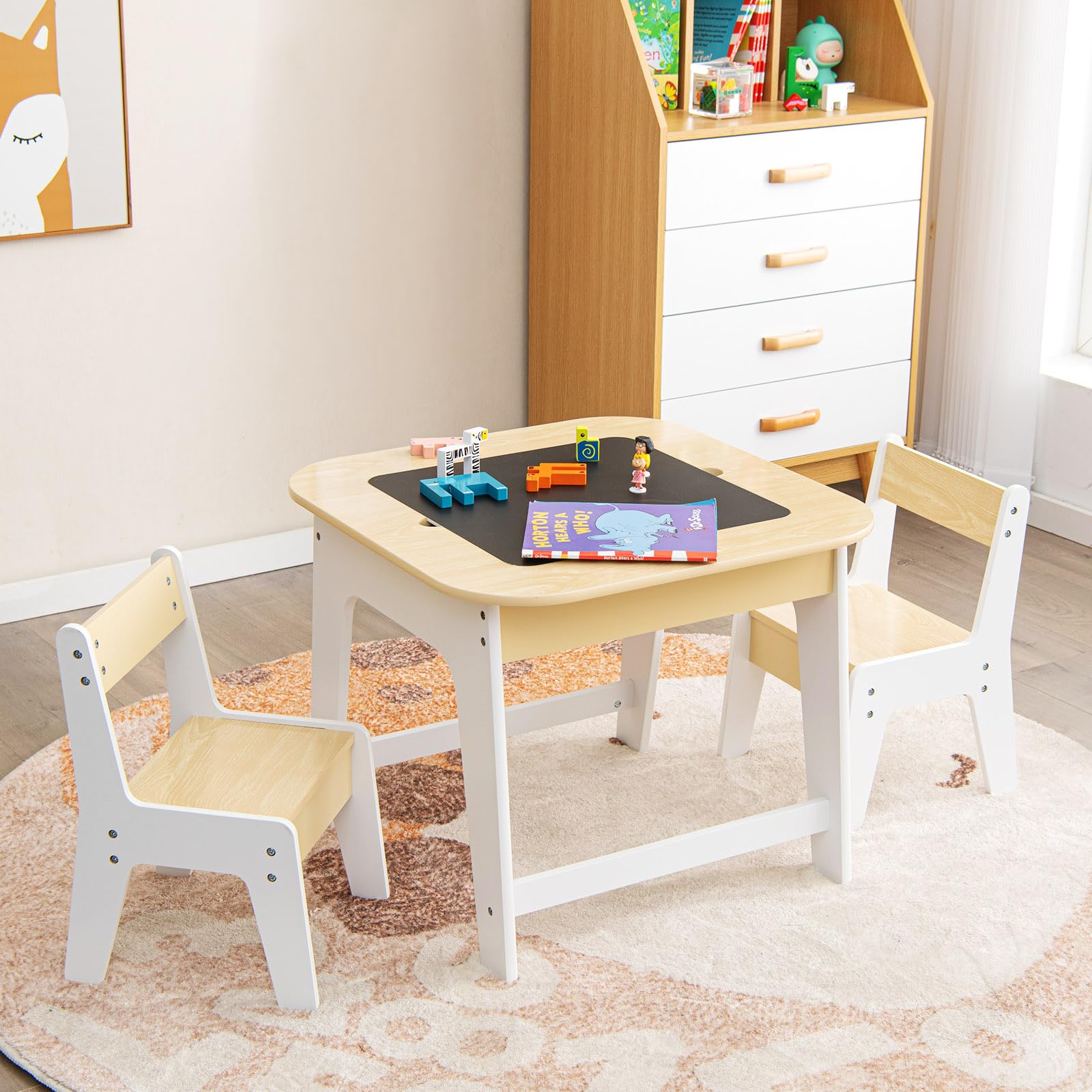 Costzon Kids Table and Chair Set 3 in 1 Wooden Activity Table with Re costzon
