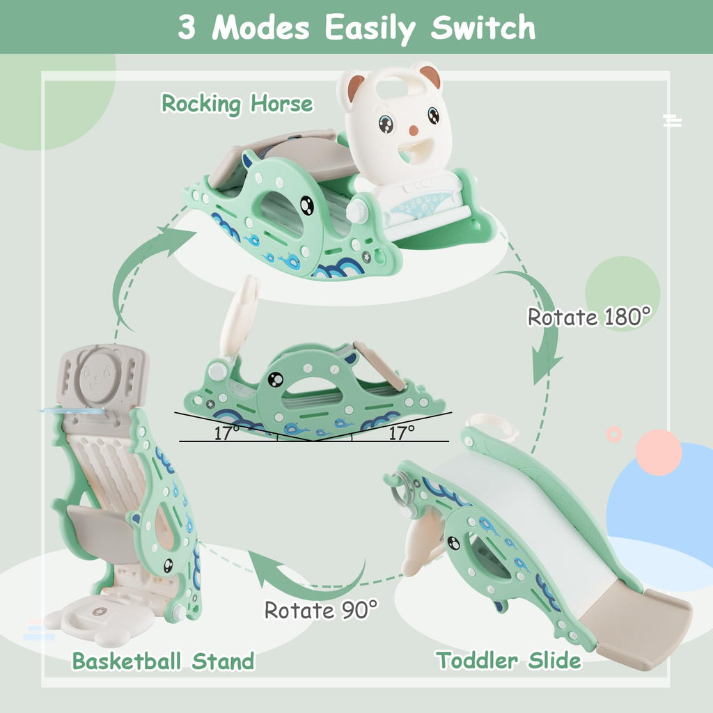 4 in 1 Toddler Slide Rocking Toy, Slide for Kids, Ocean Style  - Costzon