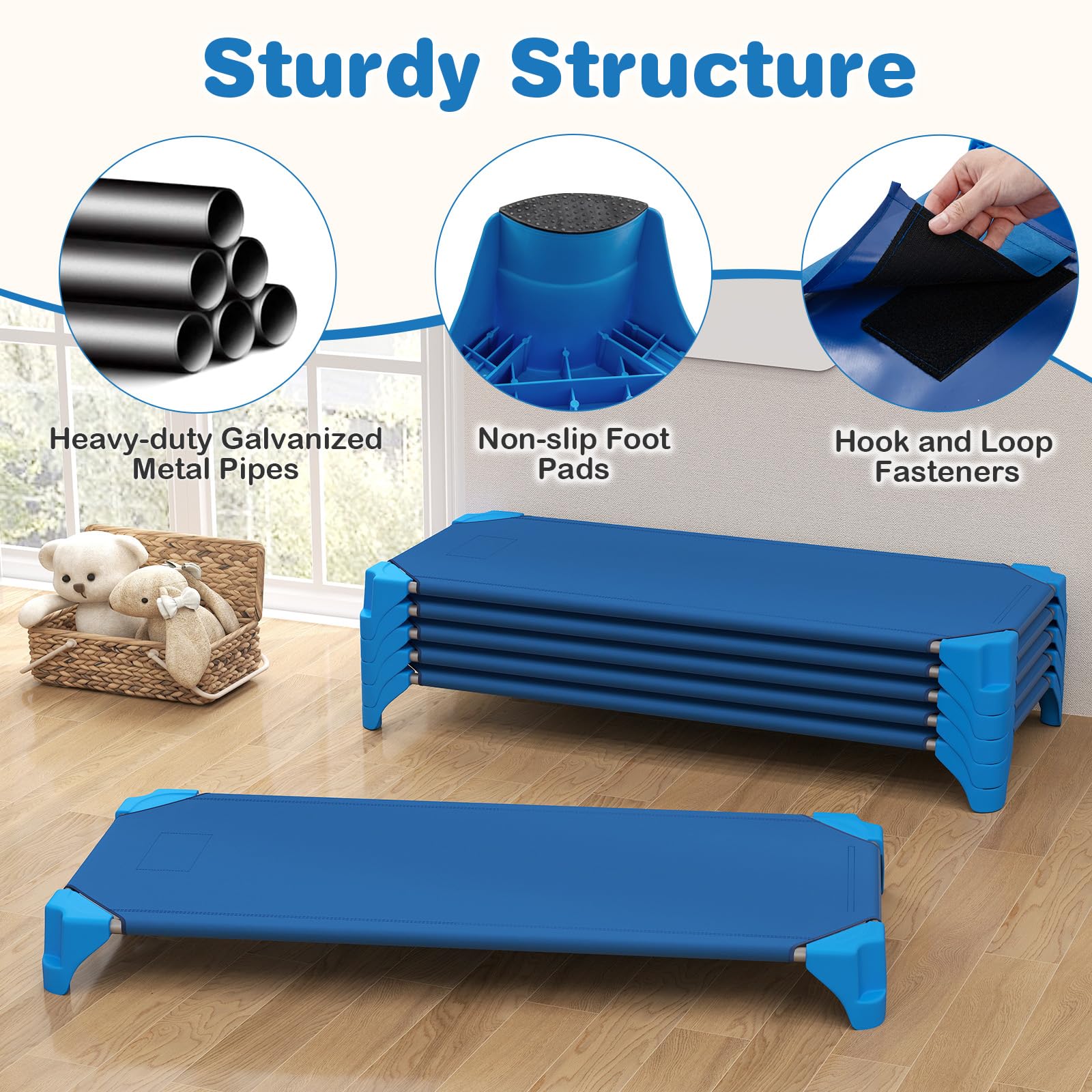 Stacking Cot Costzon Daycare Cots for Kids, 6 PCS Space-Saving Stackable Cots w/Stu ...