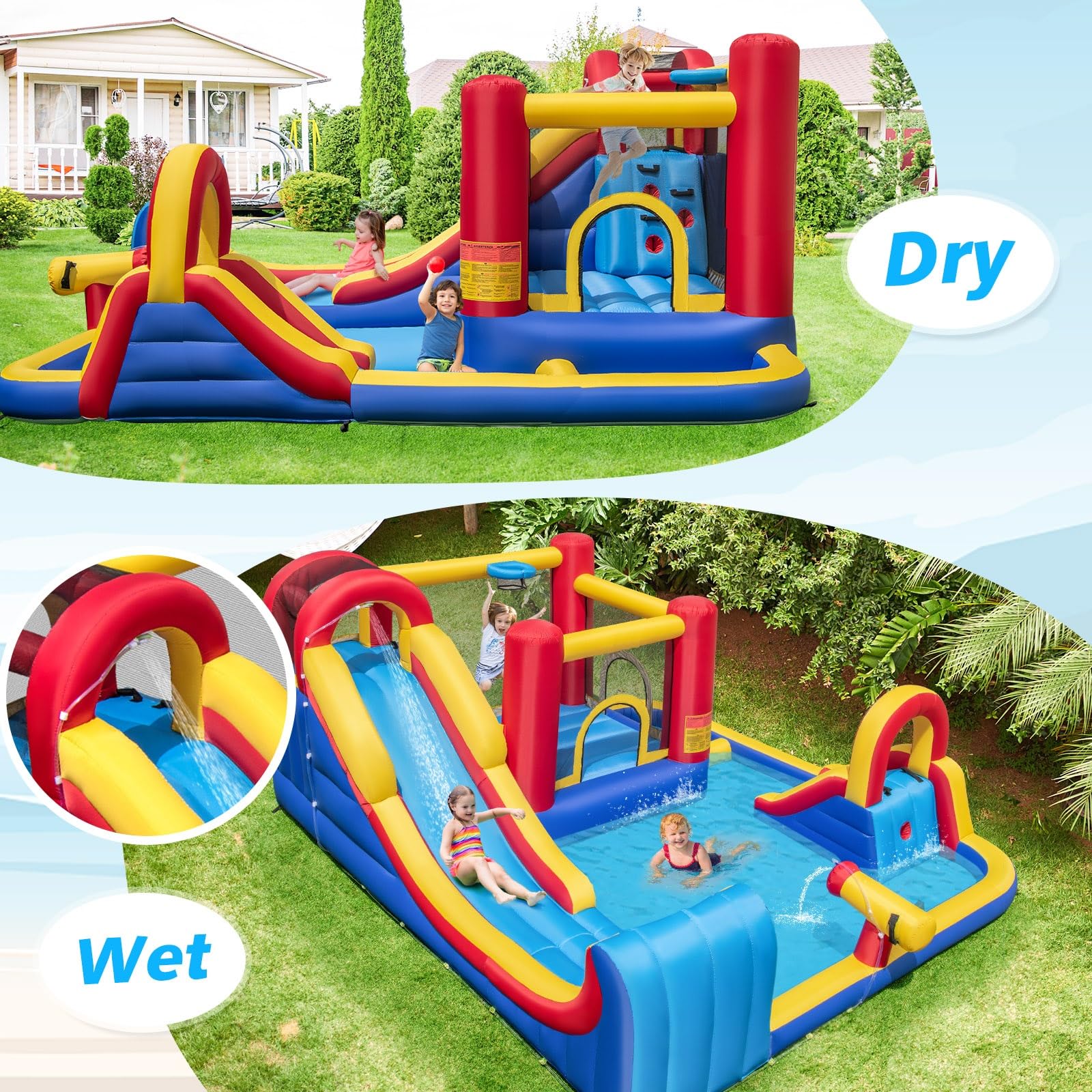 Bounce Ho BOUNTECH Inflatable Water Slide, 7 in 1 Mega Waterslide Park Bounce Ho ...