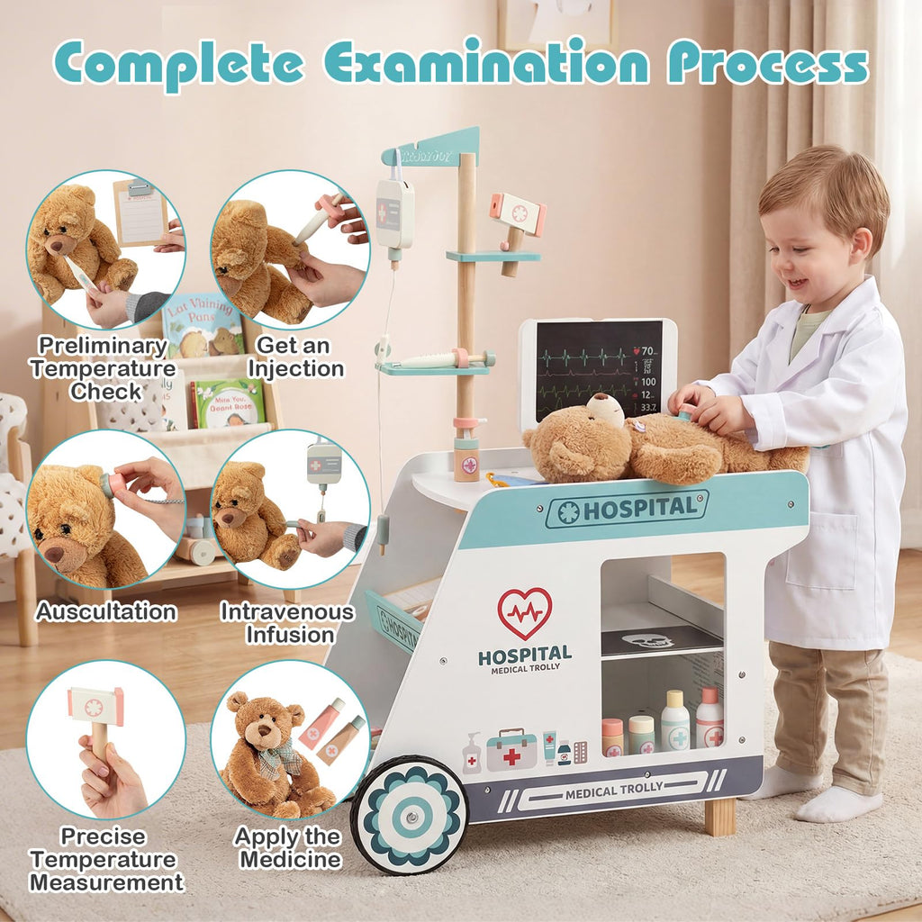 Costzon Kids Wooden Doctor Cart Pretend Medical Station Toy Set – costzon