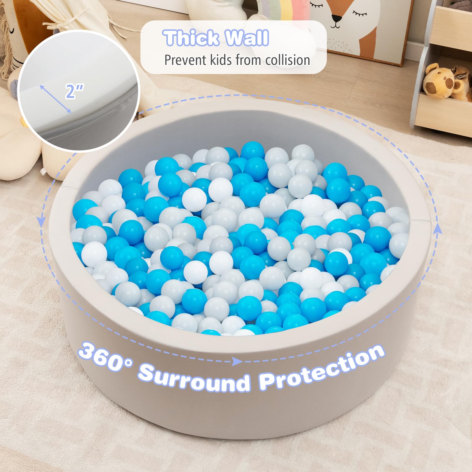 Costzon Kids Ball Pit With 200 Ocean Balls | 35.5" Round Foam Play Pool For Toddlers Indoor/Outdoor