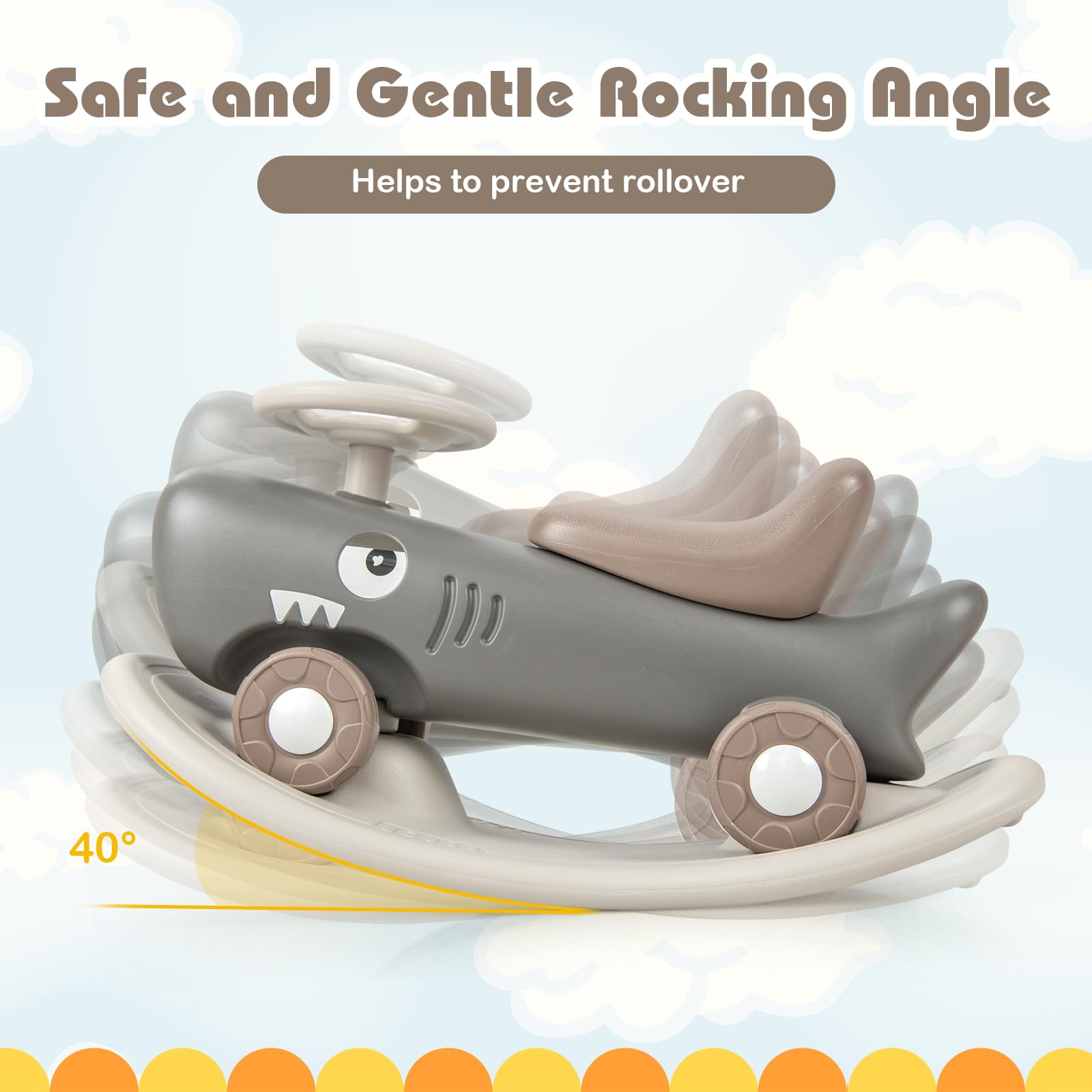 BABY JOY 3 in 1 Rocking Horse, Ride On Push Car for Toddlers, Shark Ro ...