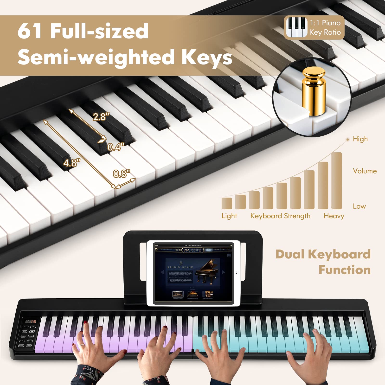 Costzon 61-Key Folding Piano Keyboard, Portable Electric Piano w/Full –  costzon