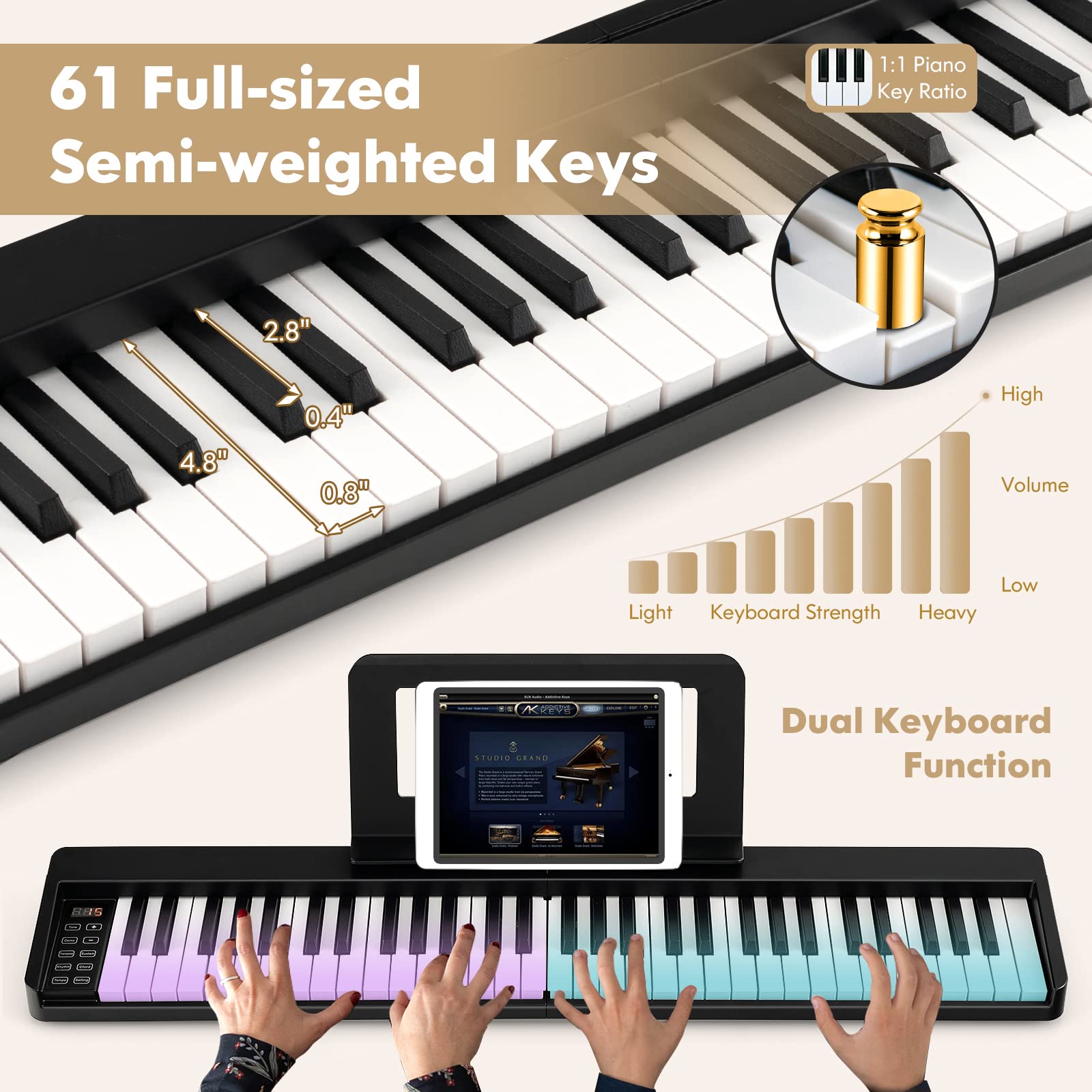 61-Key Folding Piano Keyboard - Costzon