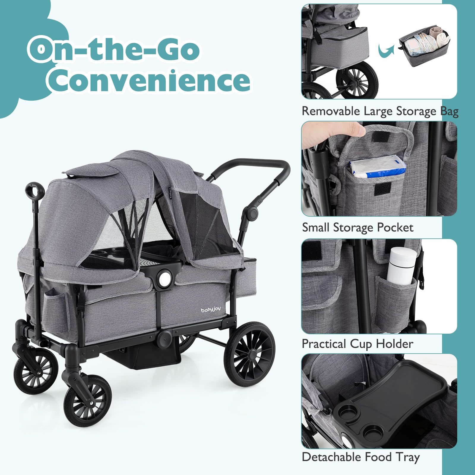 small stroller wagon BABY JOY Wagon Stroller for 2 Kids, Collapsible Push Pull Double Strol – costzon