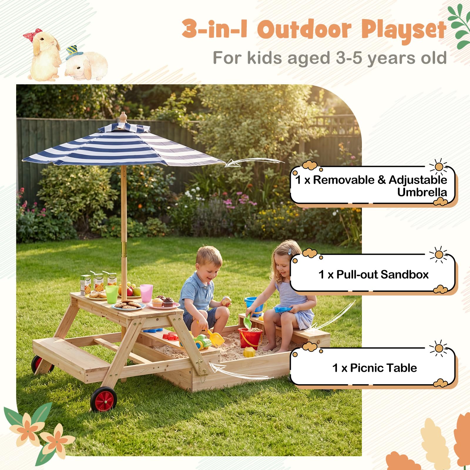 Costzon 3 in 1 Wooden Sandbox With Lid Foldable Picnic Sensory Table costzon-3-in-1-wooden-sandbox-with-lid-foldable-picnic-sensory-table