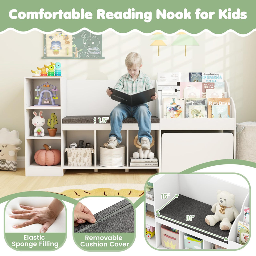 thumbnail image 2 of Kids Bookcase With/Reading Nook, 4-in-1 Toy Organizer W Removable Seat Cushion 2 of 9