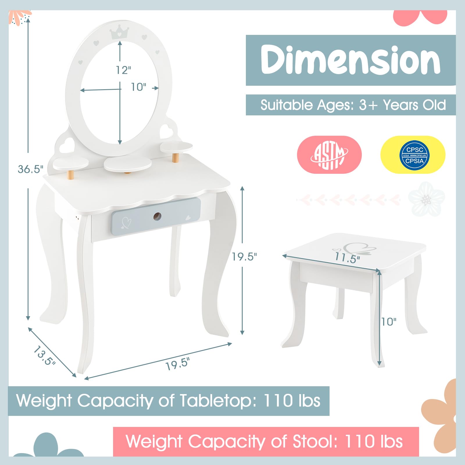 Costzon Kids Vanity Set with Mirror