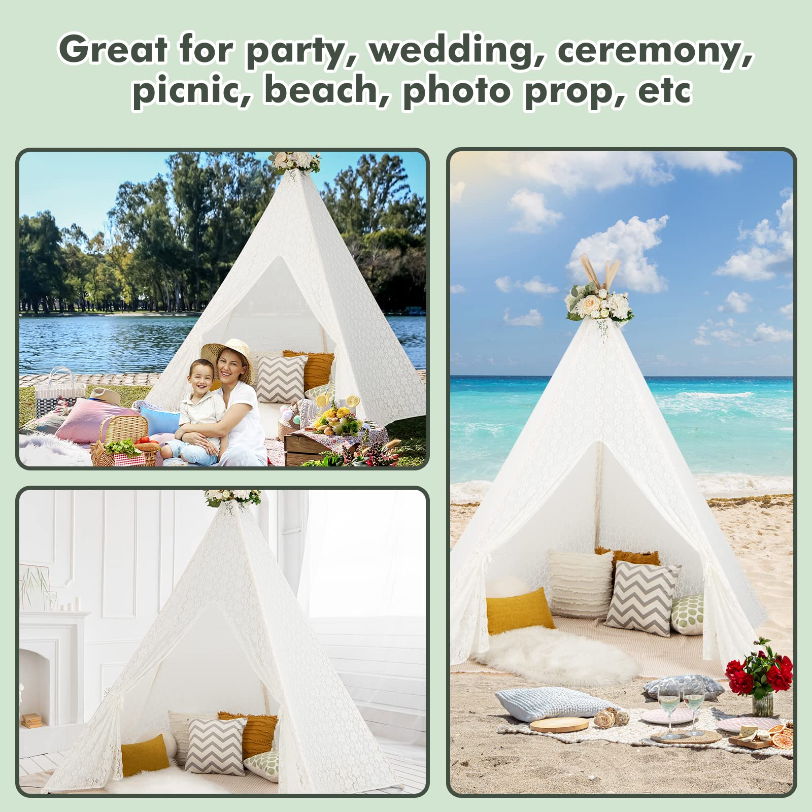 teepee tent for adults Costzon Teepee Tent for Adults, 85" H Outdoor 5-Sided Large Sheer Lace – costzon