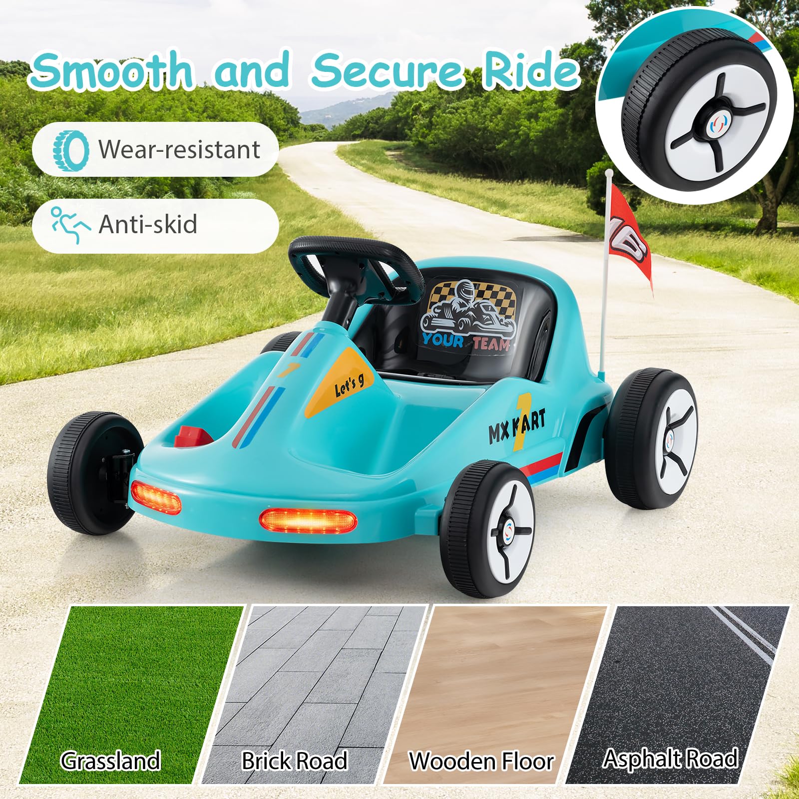 thumbnail image 2 of HONEY JOY Electric Ride On Go Kart, Battery Powered F1 Racing Car W/Light & Music, Spring Suspension, USB Port, High/Low Speed, 12V Electric Vehicle For Kids, Ride On Car With Remote 2 of 10